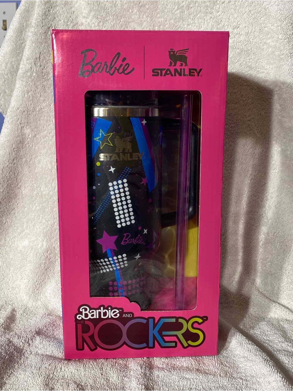 Stanley Barbie Rockers Black Travel Tumbler with Neon Accents
